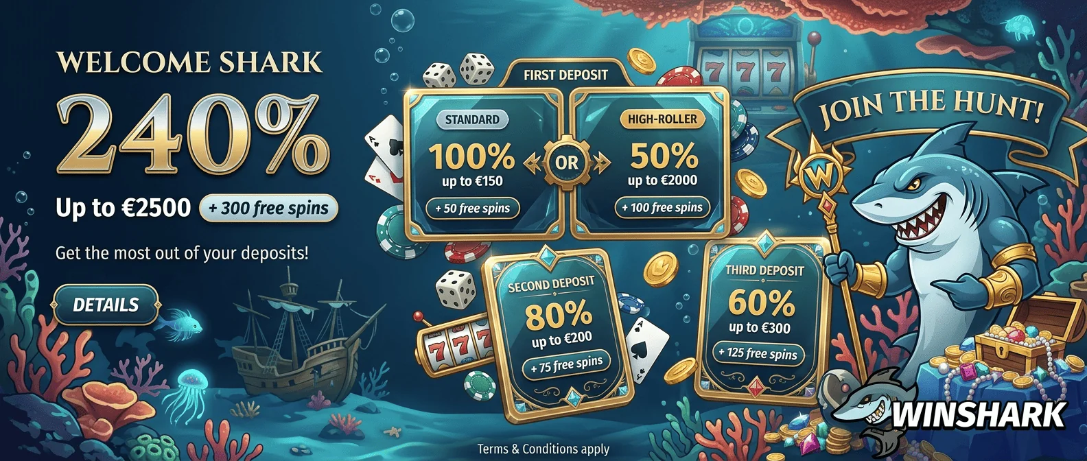 Casino welcome pack with free spins and deposit bonus